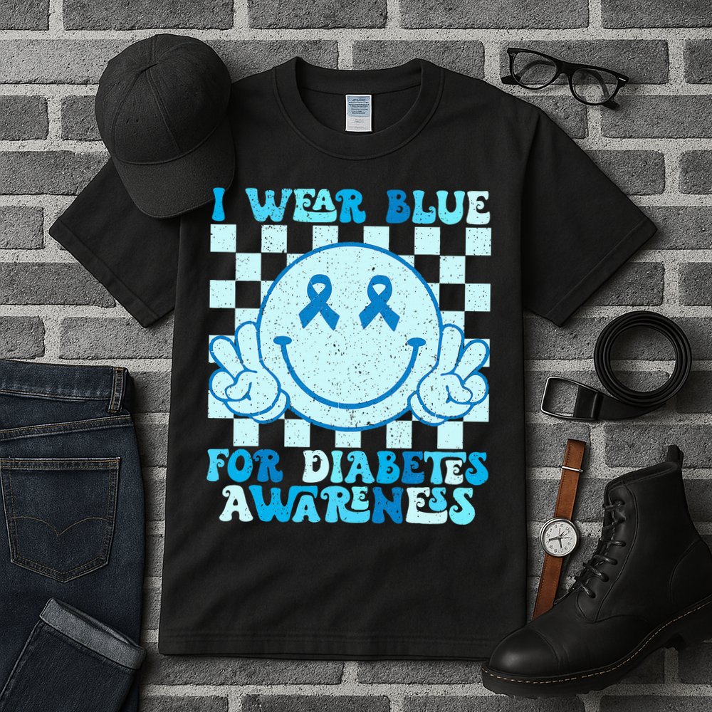 I Wear Blue For Diabetes Awareness month Smile Face Diabetic Tall T-Shirt