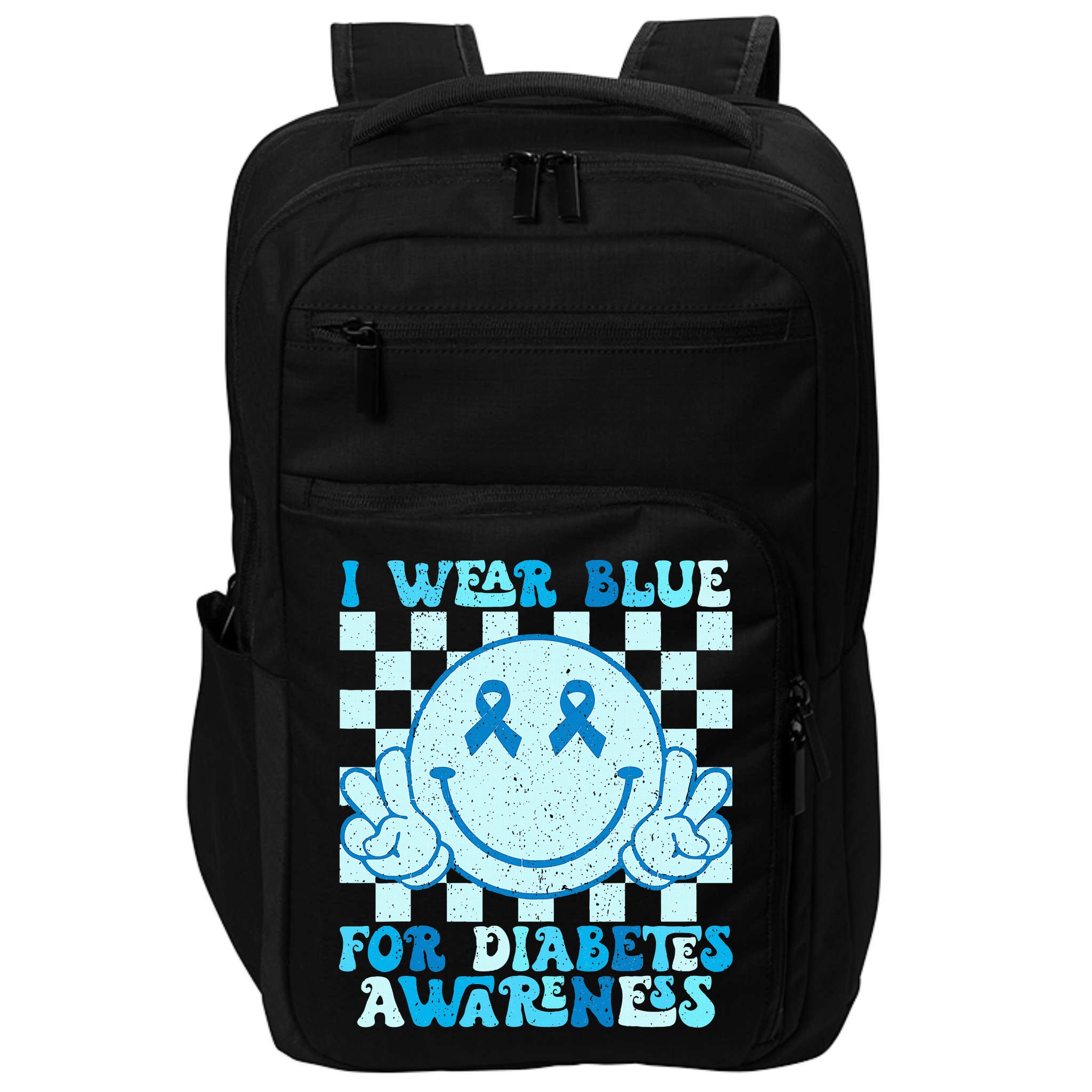 I Wear Blue For Diabetes Awareness month Smile Face Diabetic Impact Tech Backpack