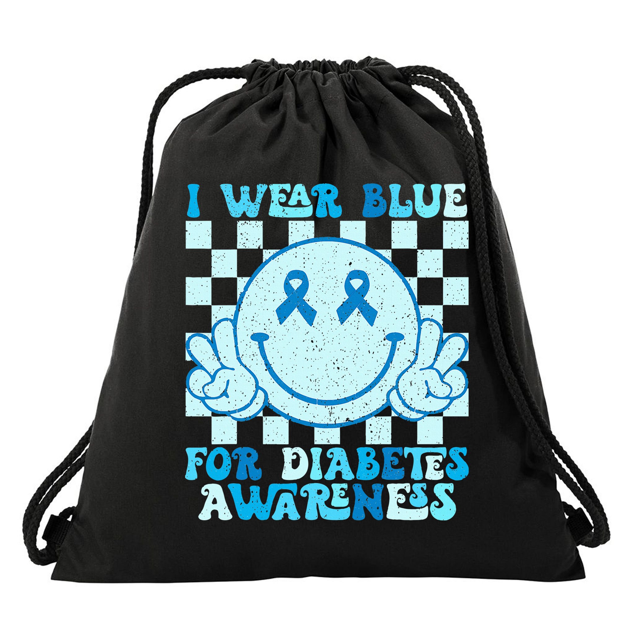 I Wear Blue For Diabetes Awareness month Smile Face Diabetic Drawstring Bag