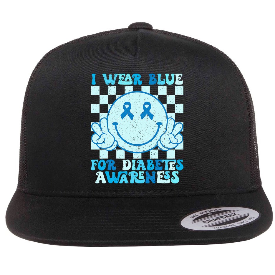 I Wear Blue For Diabetes Awareness month Smile Face Diabetic Flat Bill Trucker Hat