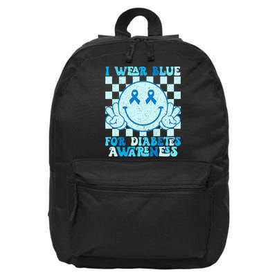 I Wear Blue For Diabetes Awareness month Smile Face Diabetic 16 in Basic Backpack