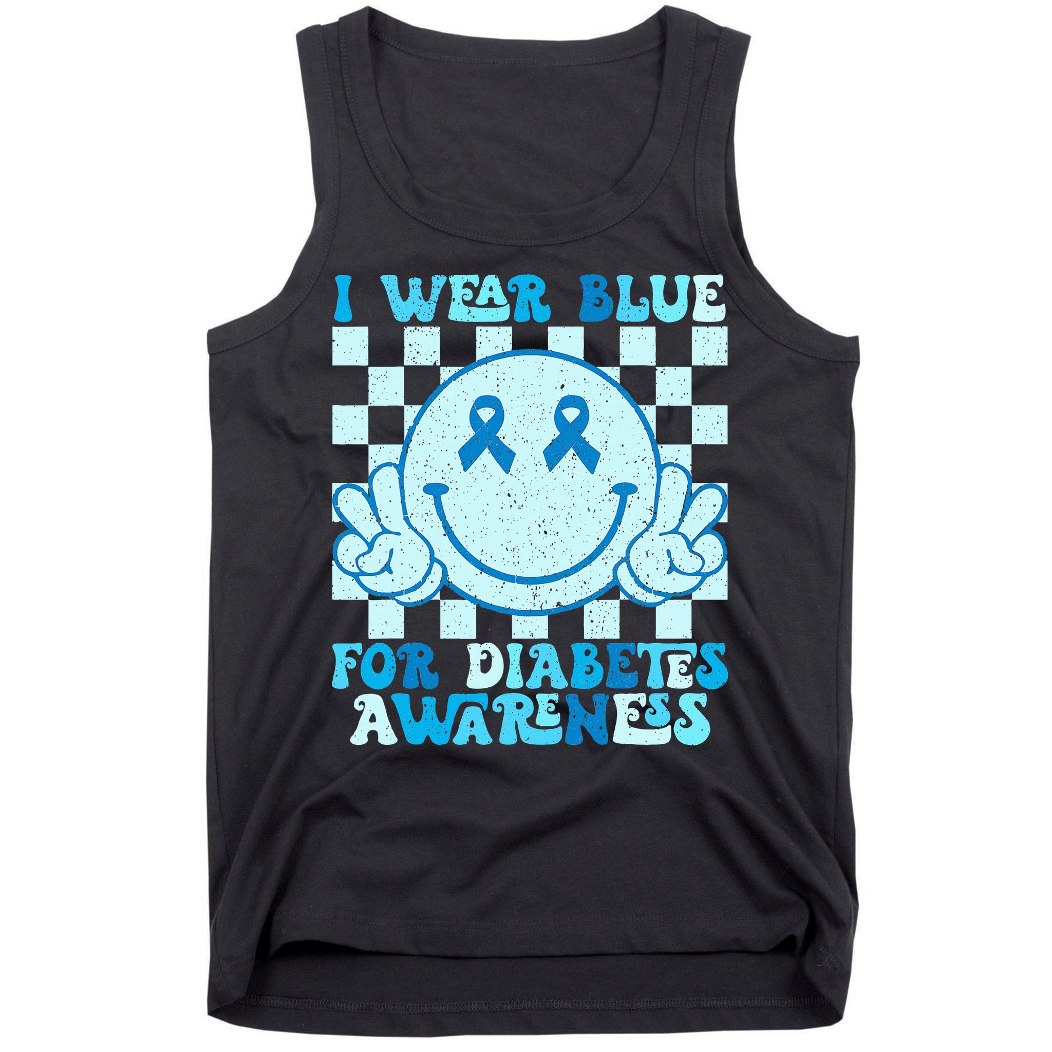 I Wear Blue For Diabetes Awareness month Smile Face Diabetic Tank Top