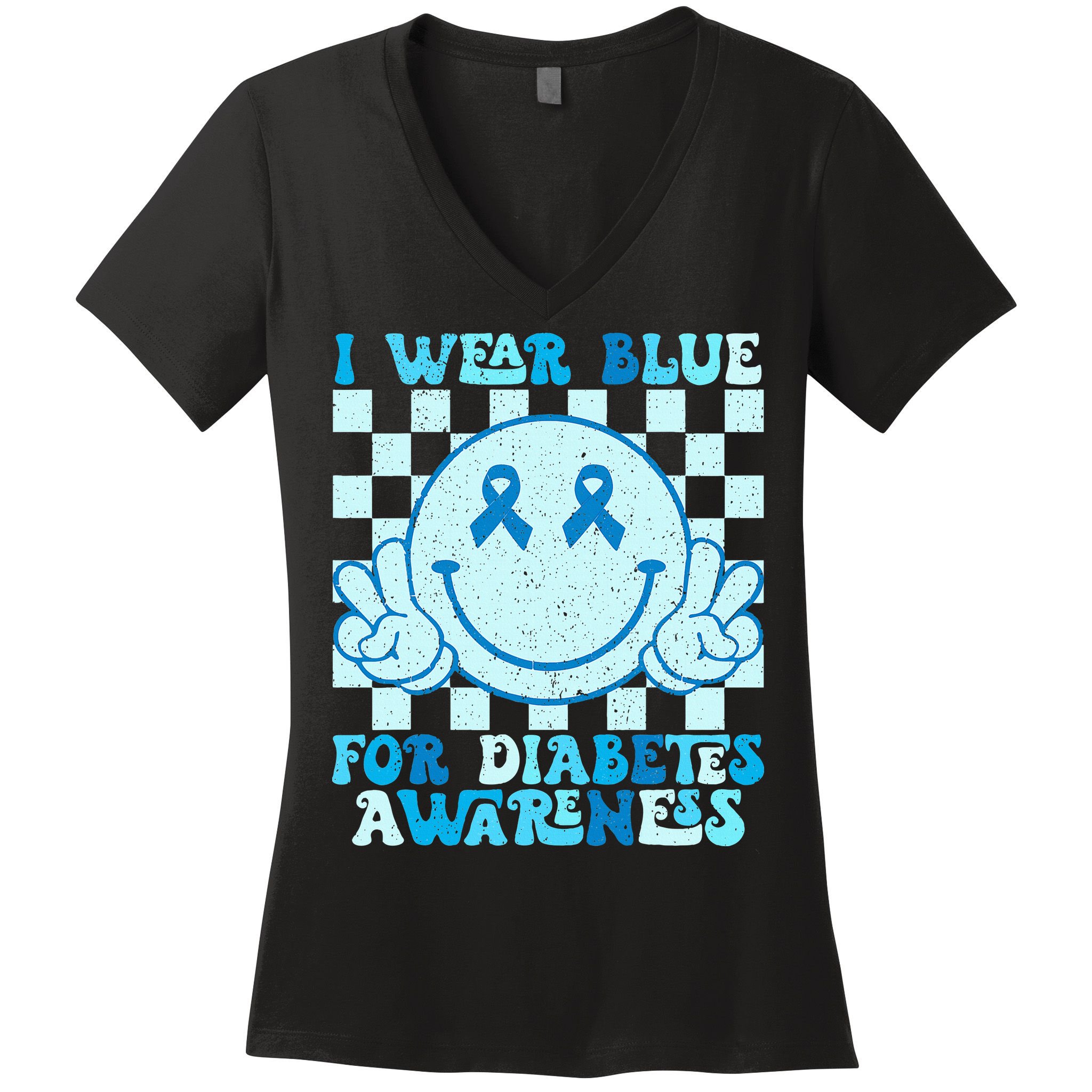 I Wear Blue For Diabetes Awareness month Smile Face Diabetic Women's V-Neck T-Shirt
