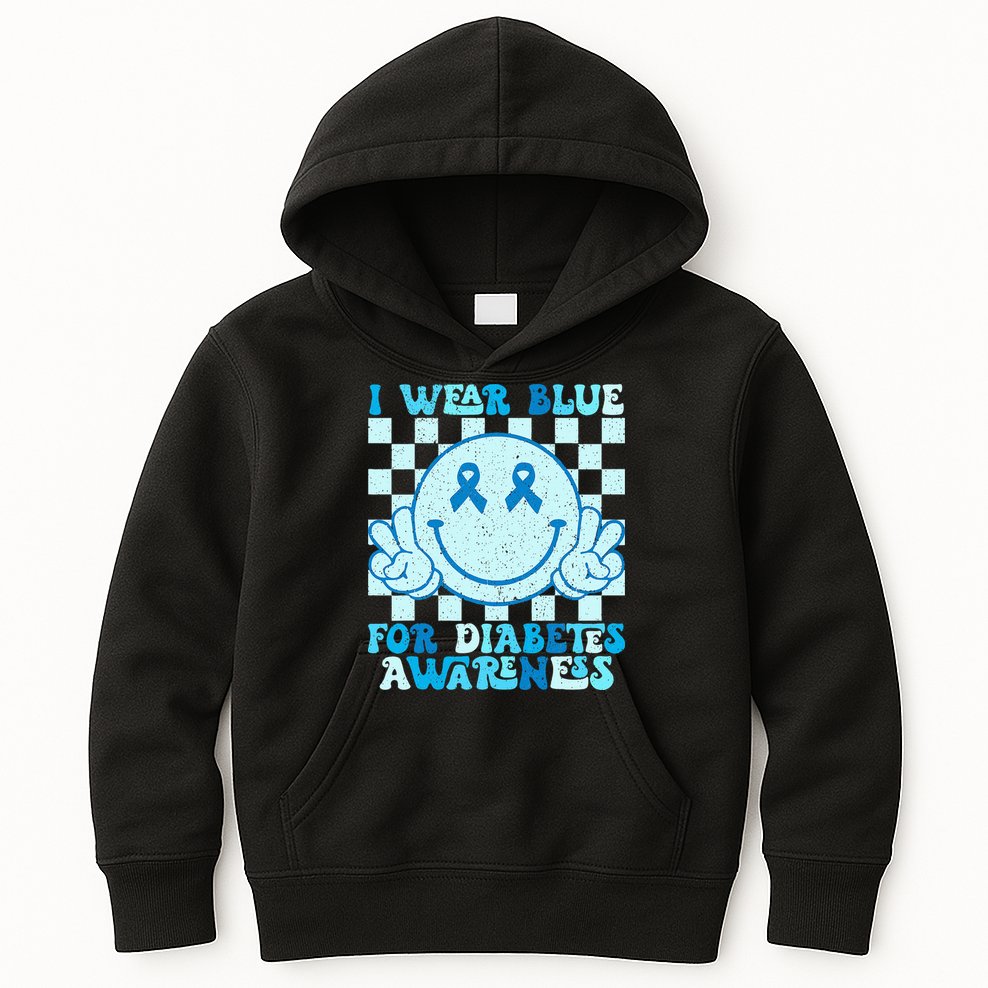 I Wear Blue For Diabetes Awareness month Smile Face Diabetic Kids Hoodie