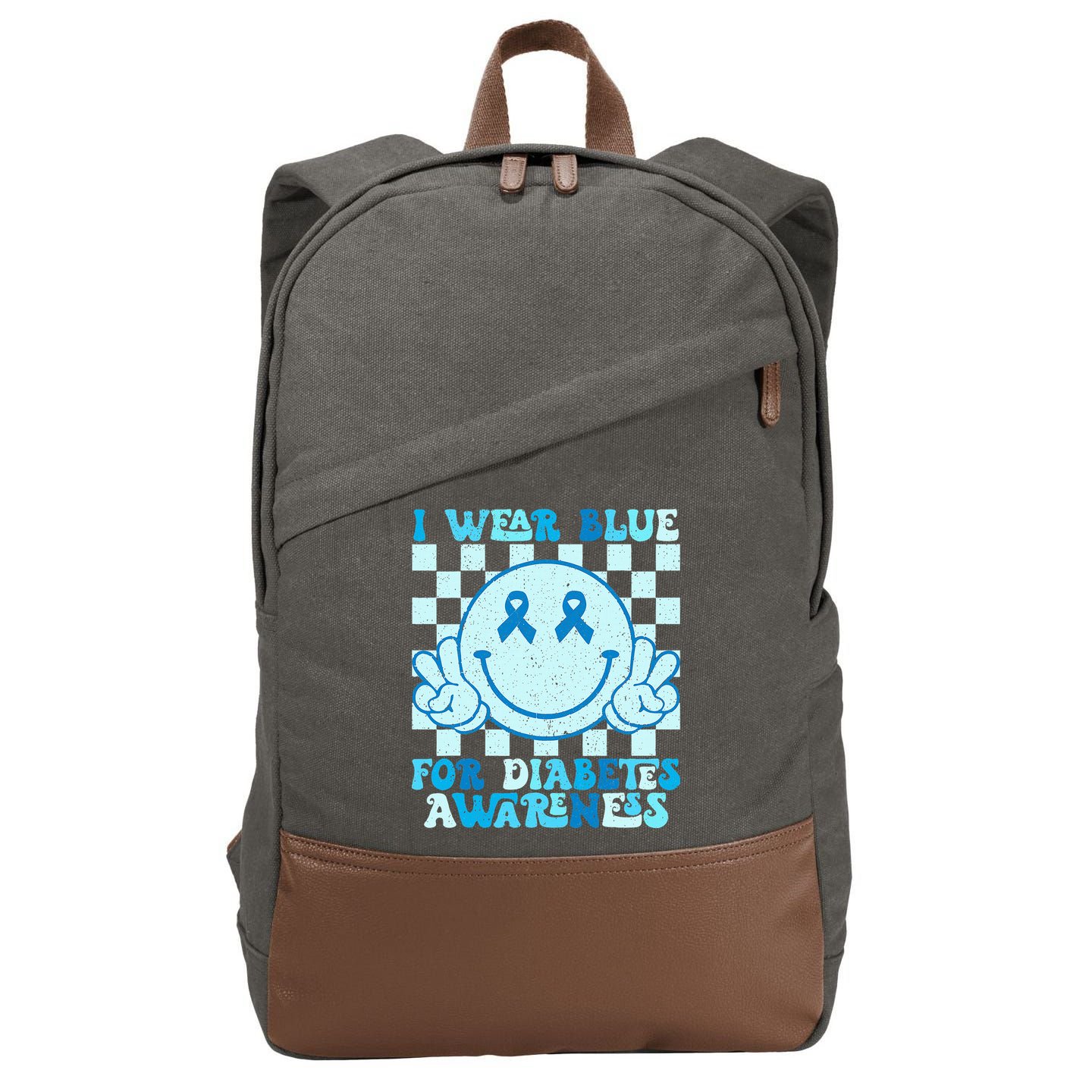 I Wear Blue For Diabetes Awareness month Smile Face Diabetic Cotton Canvas Backpack