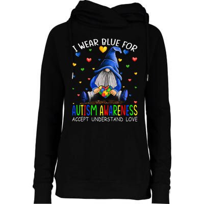 I Wear Blue For Autism Awareness Accept Understand Gnomes Womens Funnel Neck Pullover Hood