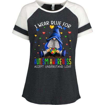 I Wear Blue For Autism Awareness Accept Understand Gnomes Enza Ladies Jersey Colorblock Tee