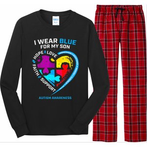 I Wear Blue For My Son Autism Awareness Gifts For Mom Long Sleeve Pajama Set