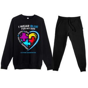 I Wear Blue For My Son Autism Awareness Gifts For Mom Premium Crewneck Sweatsuit Set