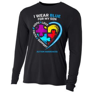 I Wear Blue For My Son Autism Awareness Gifts For Mom Cooling Performance Long Sleeve Crew