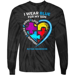 I Wear Blue For My Son Autism Awareness Gifts For Mom Tie-Dye Long Sleeve Shirt