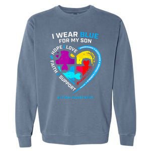 I Wear Blue For My Son Autism Awareness Gifts For Mom Garment-Dyed Sweatshirt