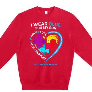 I Wear Blue For My Son Autism Awareness Gifts For Mom Premium Crewneck Sweatshirt