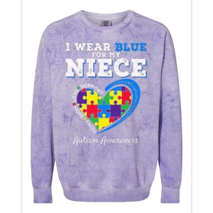 I Wear Blue For My Niece Aunt Uncle Autism Awareness Colorblast Crewneck Sweatshirt