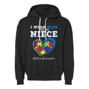 I Wear Blue For My Niece Aunt Uncle Autism Awareness Garment-Dyed Fleece Hoodie