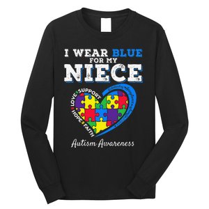 I Wear Blue For My Niece Aunt Uncle Autism Awareness Long Sleeve Shirt