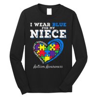 I Wear Blue For My Niece Aunt Uncle Autism Awareness Long Sleeve Shirt