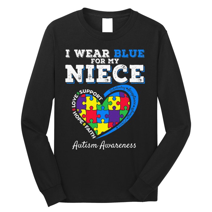 I Wear Blue For My Niece Aunt Uncle Autism Awareness Long Sleeve Shirt