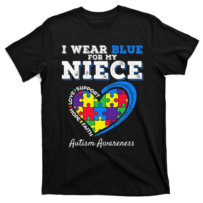 I Wear Blue For My Niece Aunt Uncle Autism Awareness T-Shirt