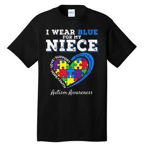 I Wear Blue For My Niece Aunt Uncle Autism Awareness Tall T-Shirt