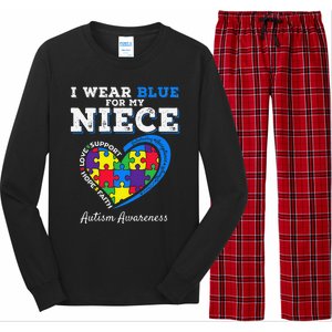 I Wear Blue For My Niece Aunt Uncle Autism Awareness Long Sleeve Pajama Set