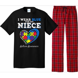 I Wear Blue For My Niece Aunt Uncle Autism Awareness Pajama Set