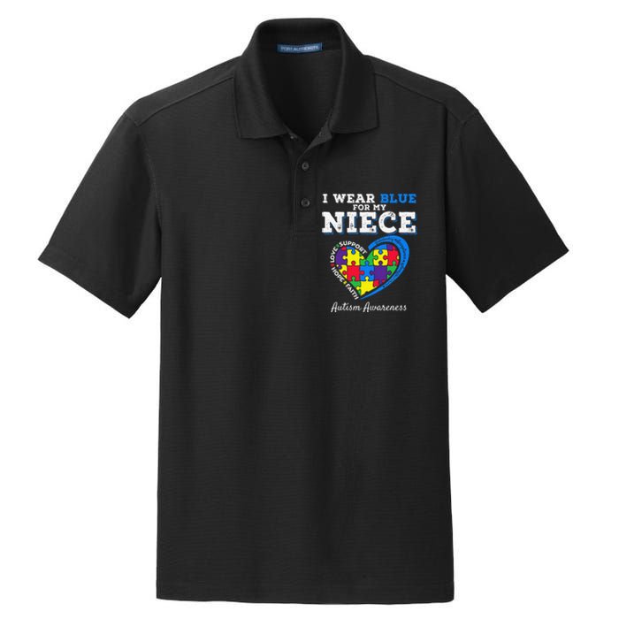 I Wear Blue For My Niece Aunt Uncle Autism Awareness Dry Zone Grid Polo