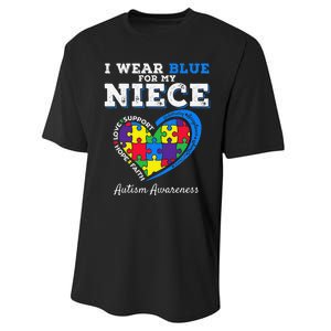 I Wear Blue For My Niece Aunt Uncle Autism Awareness Performance Sprint T-Shirt