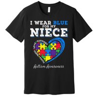 I Wear Blue For My Niece Aunt Uncle Autism Awareness Premium T-Shirt