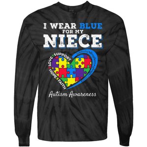 I Wear Blue For My Niece Aunt Uncle Autism Awareness Tie-Dye Long Sleeve Shirt