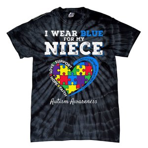 I Wear Blue For My Niece Aunt Uncle Autism Awareness Tie-Dye T-Shirt