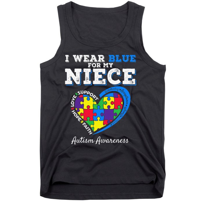 I Wear Blue For My Niece Aunt Uncle Autism Awareness Tank Top