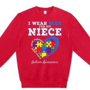 I Wear Blue For My Niece Aunt Uncle Autism Awareness Premium Crewneck Sweatshirt