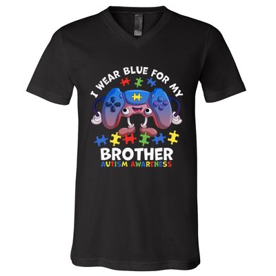 I Wear Blue For My Brother Autism Awareness Video Game V-Neck T-Shirt