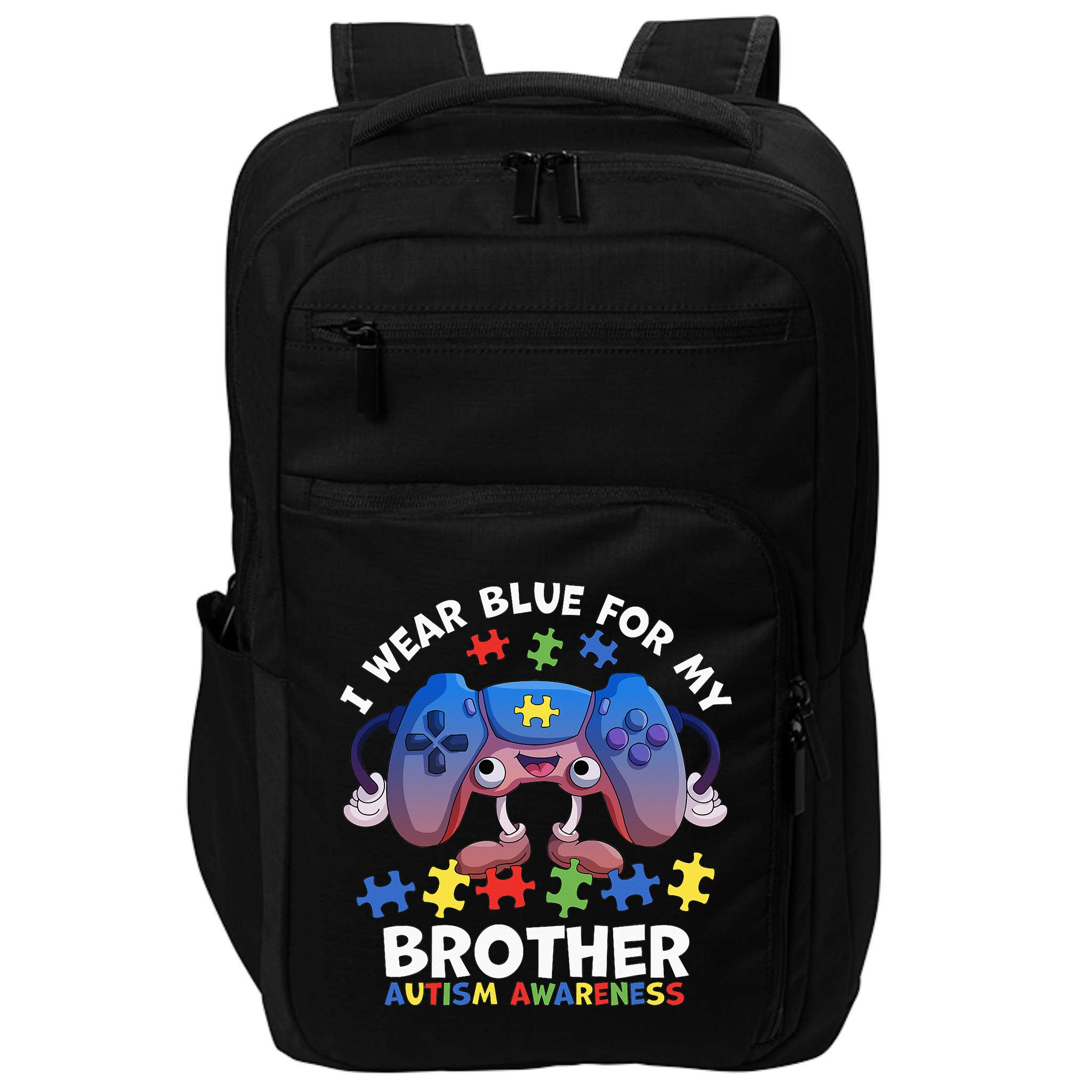 I Wear Blue For My Brother Autism Awareness Video Game Impact Tech Backpack