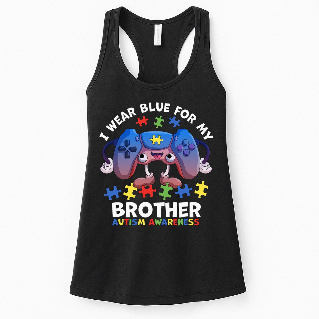 I Wear Blue For My Brother Autism Awareness Video Game Womens Tank Top