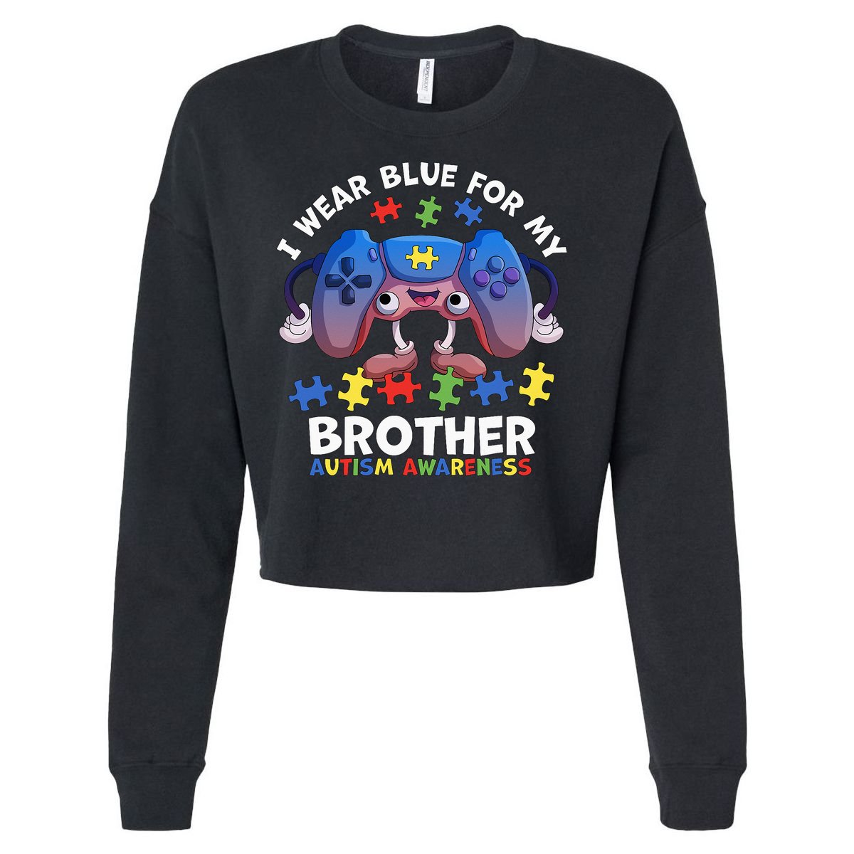 I Wear Blue For My Brother Autism Awareness Video Game Cropped Pullover Crew