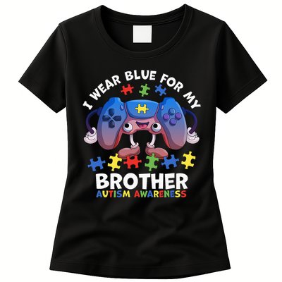 I Wear Blue For My Brother Autism Awareness Video Game Womens T-Shirt