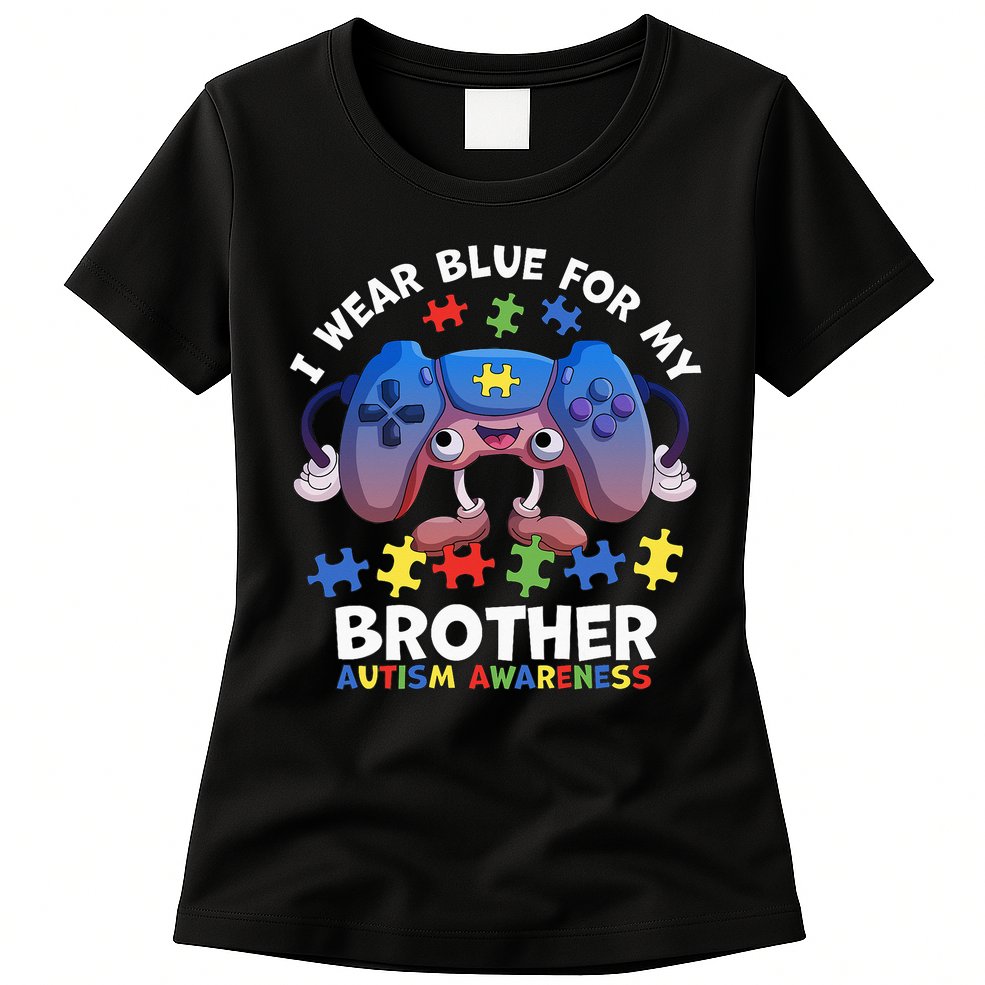I Wear Blue For My Brother Autism Awareness Video Game Womens T-Shirt