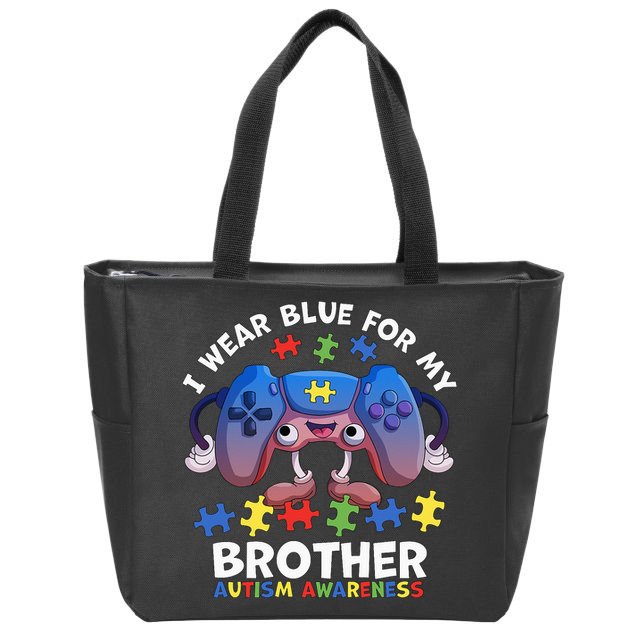 I Wear Blue For My Brother Autism Awareness Video Game Zip Tote Bag