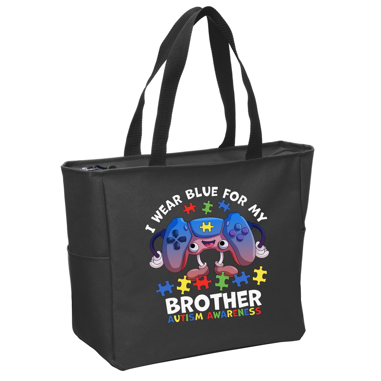 I Wear Blue For My Brother Autism Awareness Video Game Zip Tote Bag