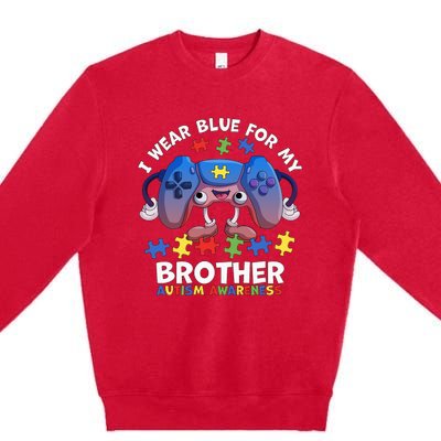 I Wear Blue For My Brother Autism Awareness Video Game Premium Crewneck Sweatshirt