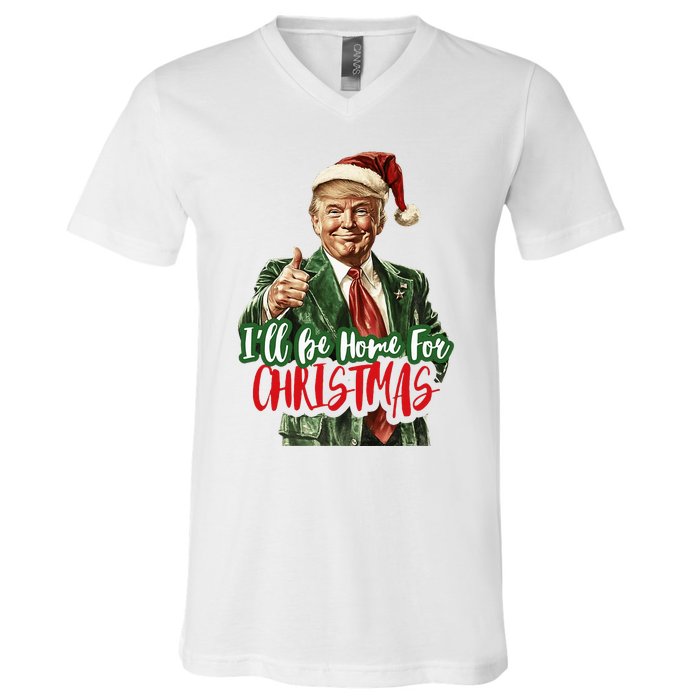 I Will Be Home For Christmas Funny Trump V-Neck T-Shirt