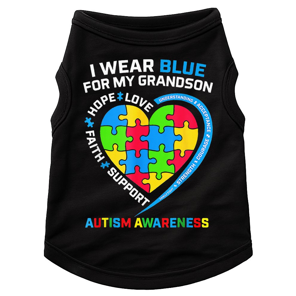 I Wear Blue For My Grandson Autism Awareness Doggie Tank