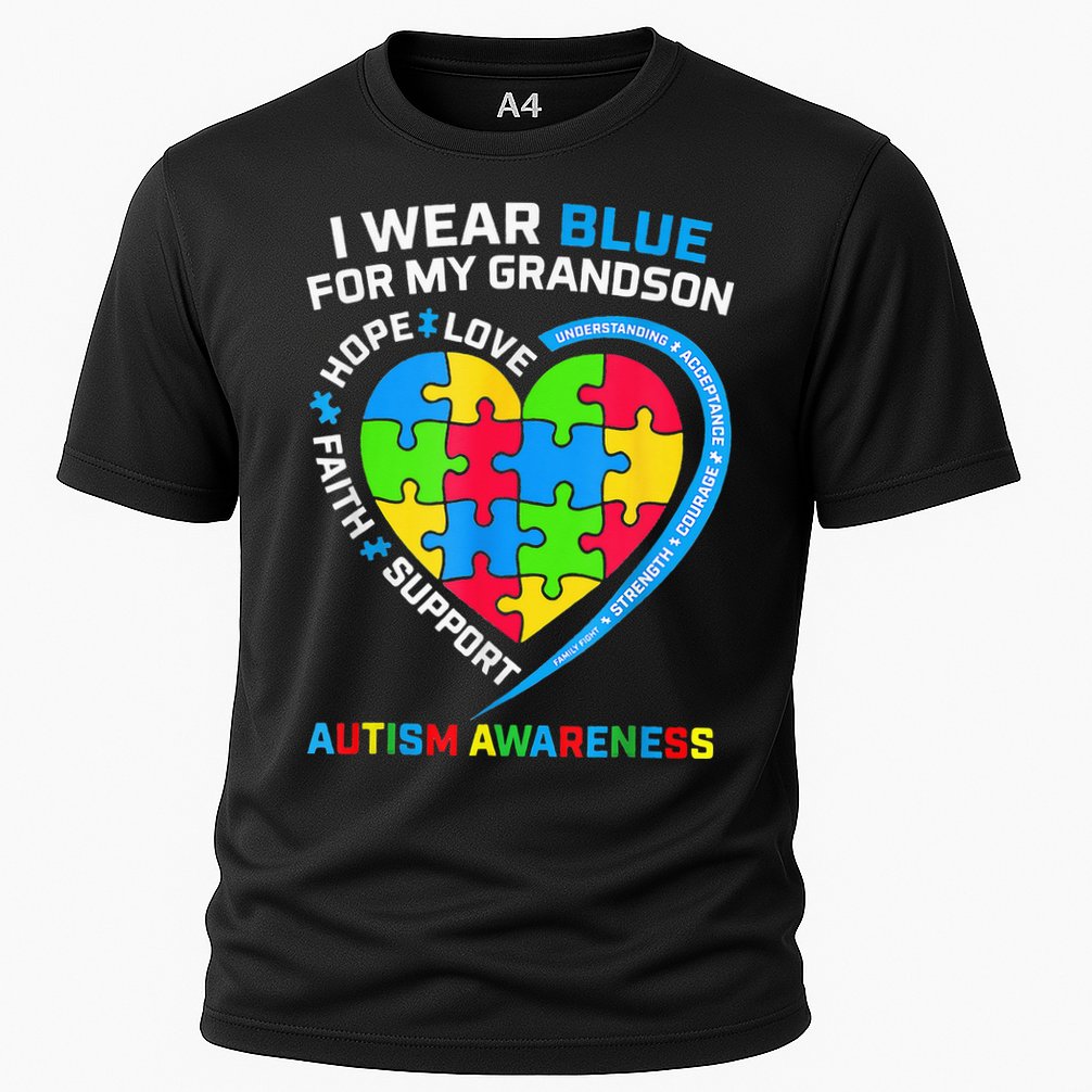 I Wear Blue For My Grandson Autism Awareness Cooling Performance Crew T-Shirt