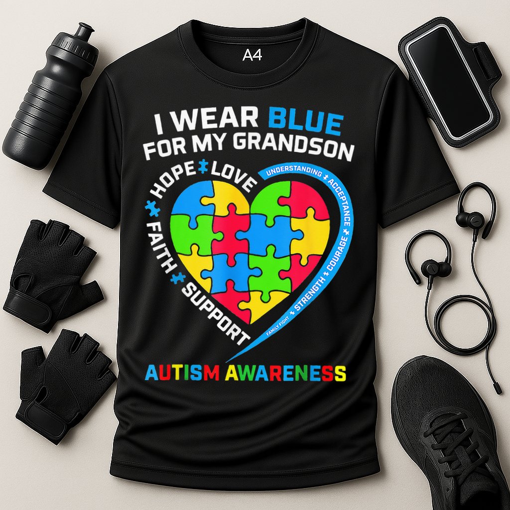I Wear Blue For My Grandson Autism Awareness Cooling Performance Crew T-Shirt
