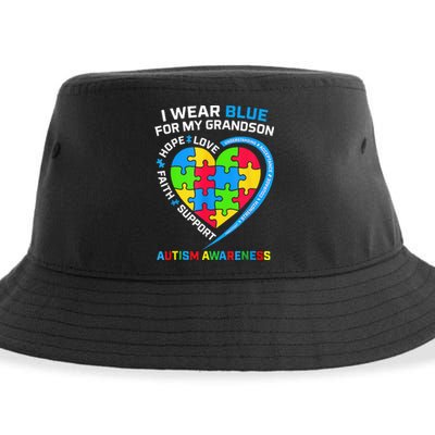 I Wear Blue For My Grandson Autism Awareness Sustainable Bucket Hat