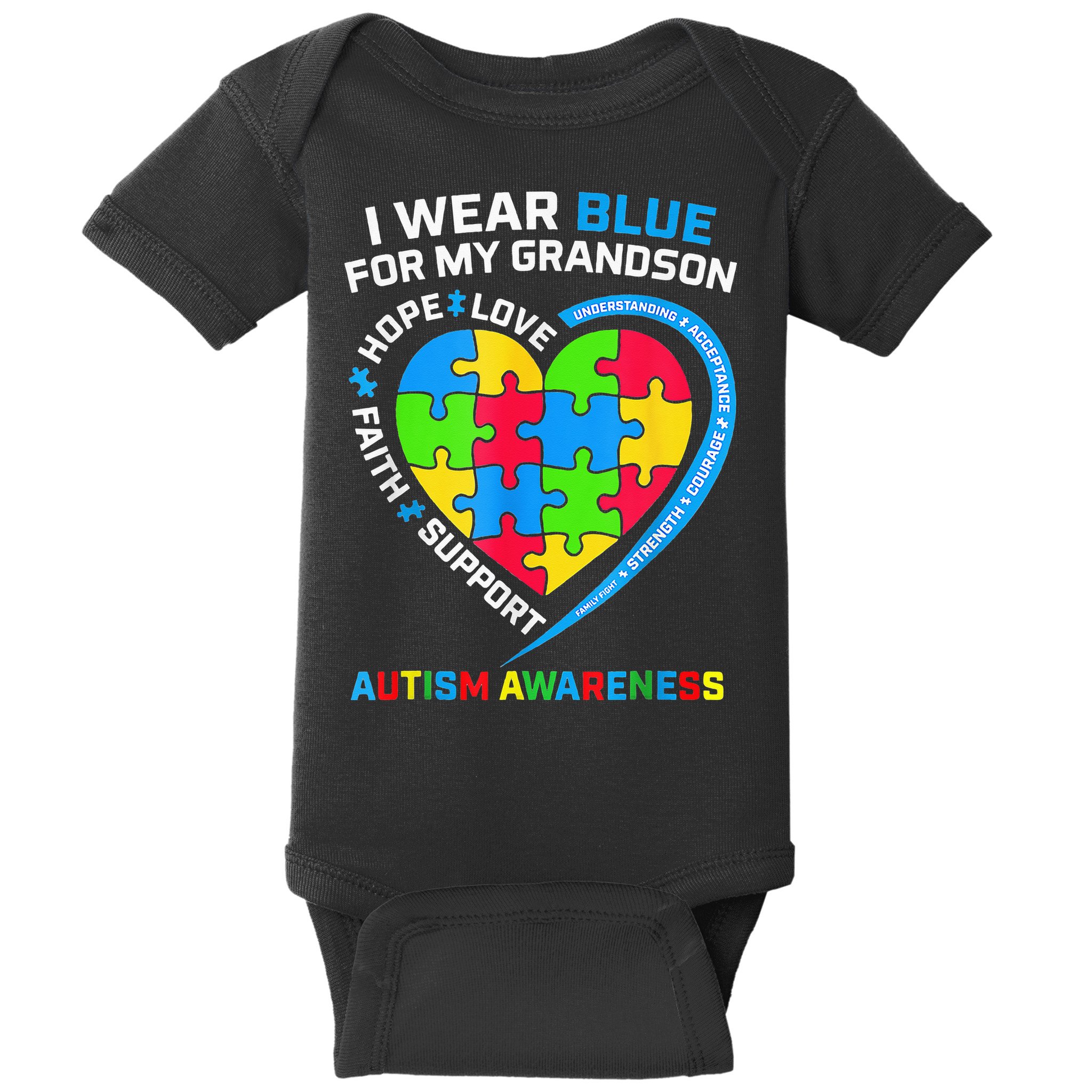 I Wear Blue For My Grandson Autism Awareness Baby Bodysuit