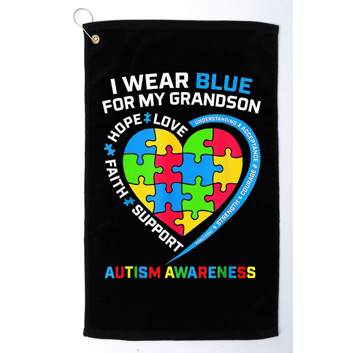 I Wear Blue For My Grandson Autism Awareness Golf Towel