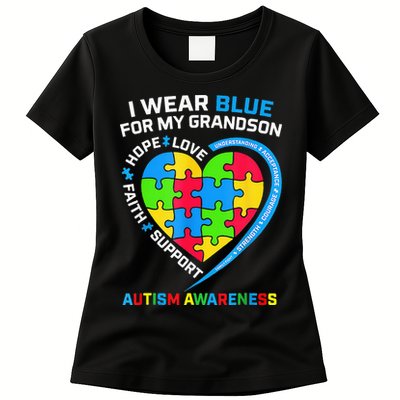 I Wear Blue For My Grandson Autism Awareness Womens T-Shirt